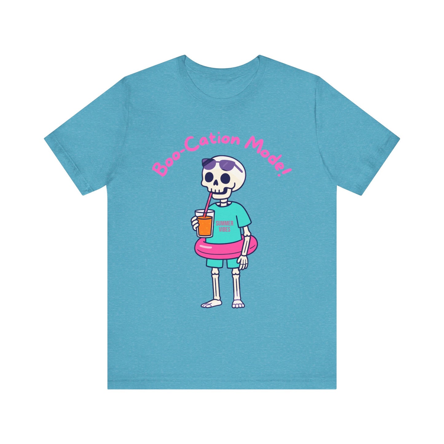 Boo-Cation Mode Skeleton Tee, Halloween T-Shirt, Fun Graphic Tee, Summer Vacation Shirt, Cute Skeleton Outfit, Casual Halloween Apparel