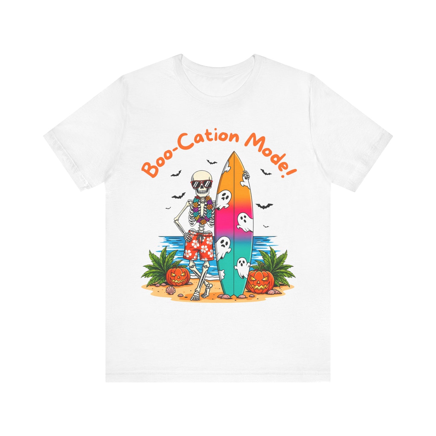 Boo-Cation Mode Skeleton Tee - Perfect for Halloween, Beach Days, Summer, Casual Wear, Unisex, Surf Style