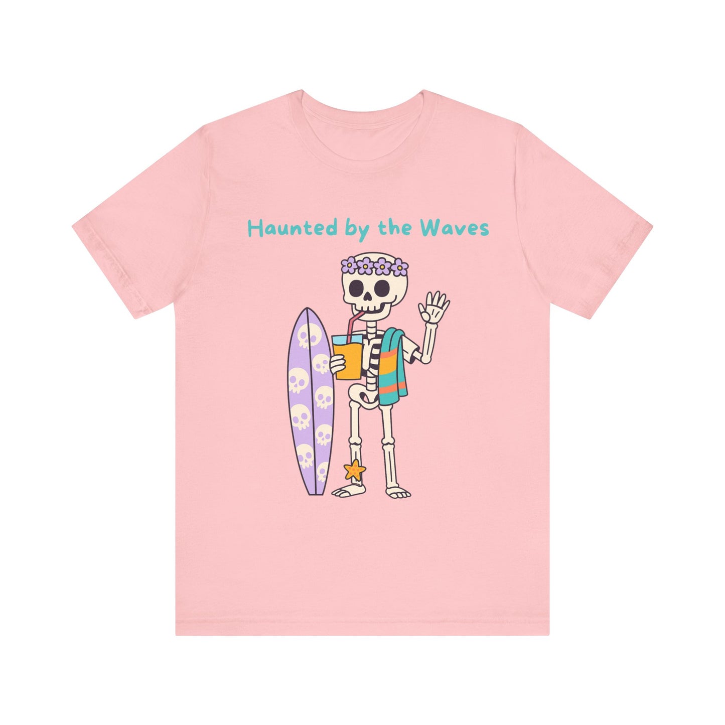 Haunted by the Waves Skeleton Tee, Beach Shirt, Surfing Top, Halloween Apparel, Unisex T-Shirt, Fun Summer Fashion