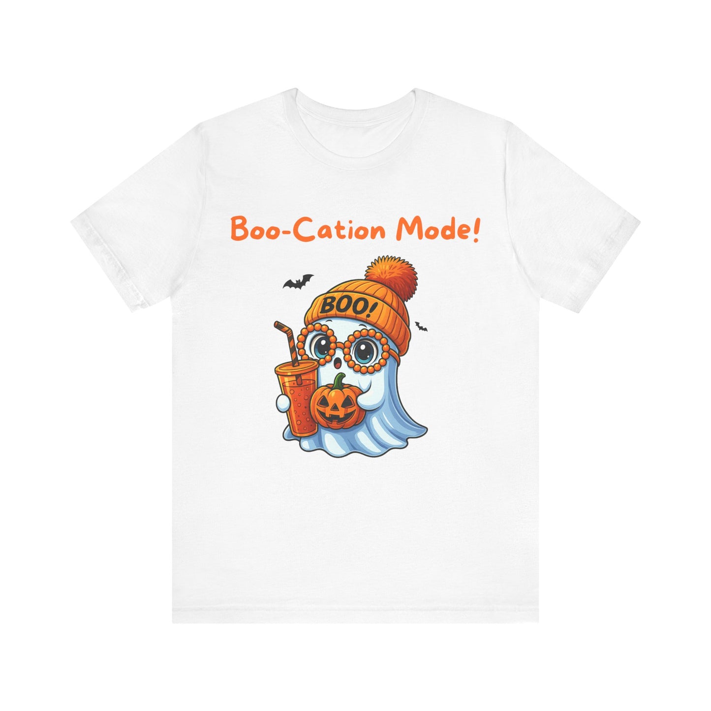 Boo-Cation Mode Ghost Tee, Unisex Halloween Shirt, Cute Fall Fashion, Spooky Season Gift, Fun Ghost Graphic Tee