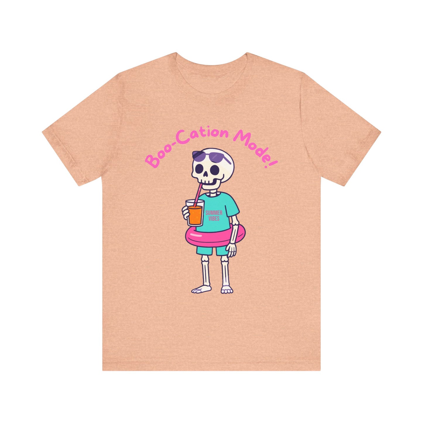 Boo-Cation Mode Skeleton Tee, Halloween T-Shirt, Fun Graphic Tee, Summer Vacation Shirt, Cute Skeleton Outfit, Casual Halloween Apparel