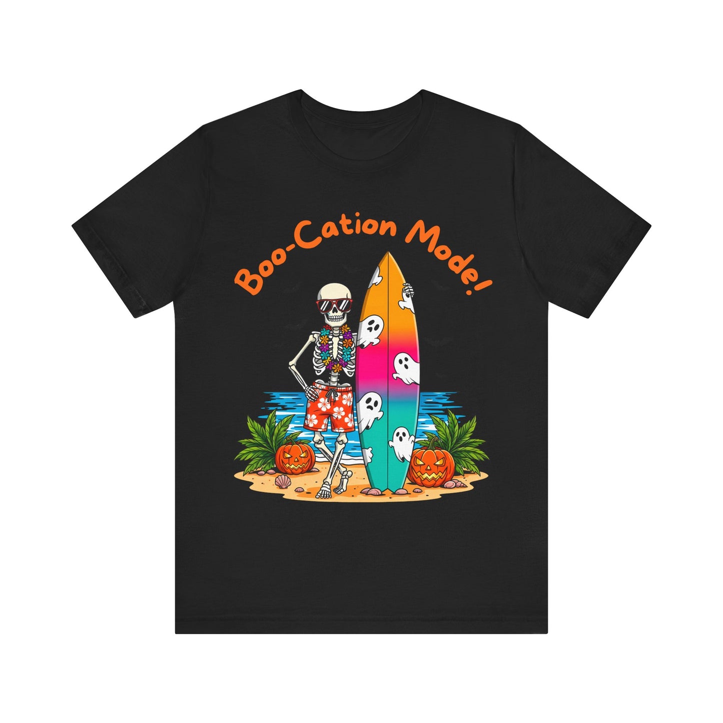 Boo-Cation Mode Skeleton Tee - Perfect for Halloween, Beach Days, Summer, Casual Wear, Unisex, Surf Style