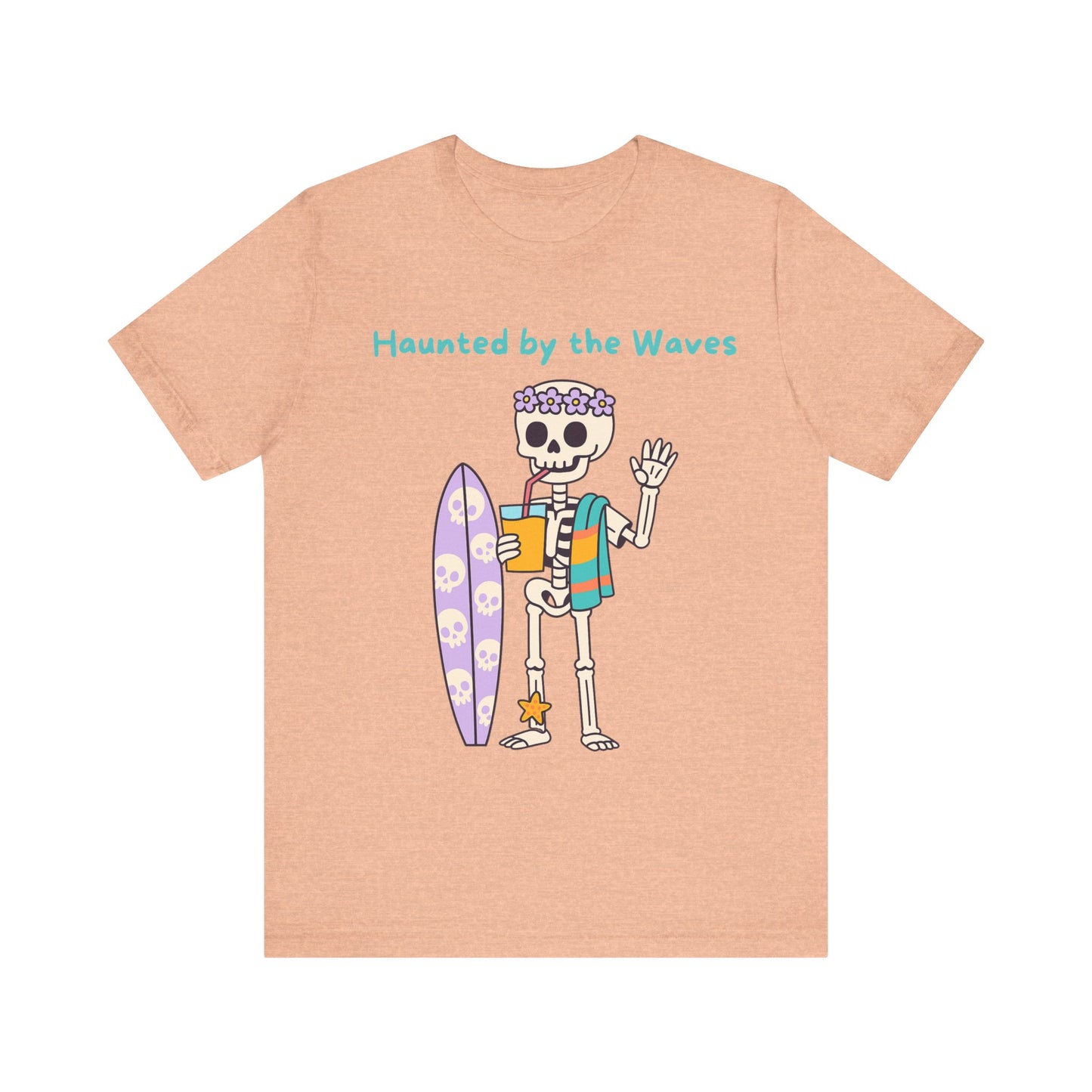 Haunted by the Waves Skeleton Tee, Beach Shirt, Surfing Top, Halloween Apparel, Unisex T-Shirt, Fun Summer Fashion