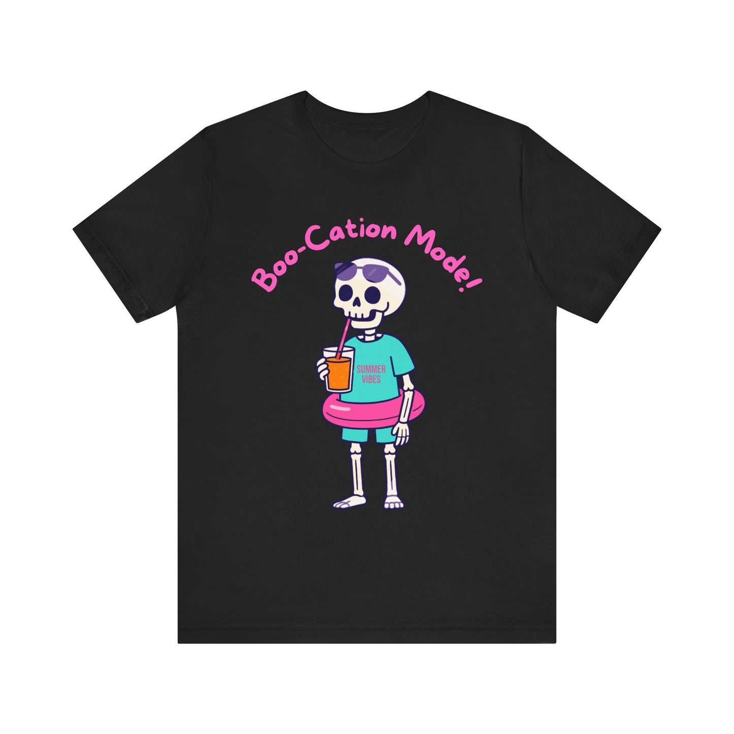 Boo-Cation Mode Skeleton Tee, Halloween T-Shirt, Fun Graphic Tee, Summer Vacation Shirt, Cute Skeleton Outfit, Casual Halloween Apparel