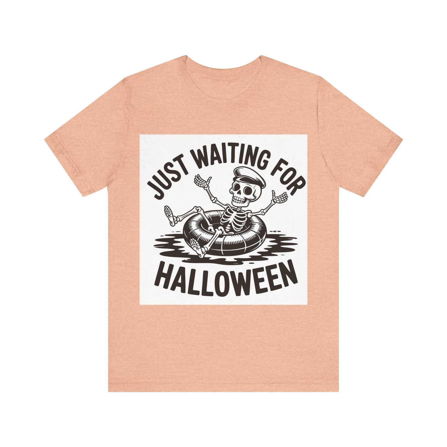 Halloween Skeleton Unisex Jersey Tee | Just Waiting for Halloween Shirt, Spooky Season Shirt, Autumn T-Shirt, Fun Halloween Apparel