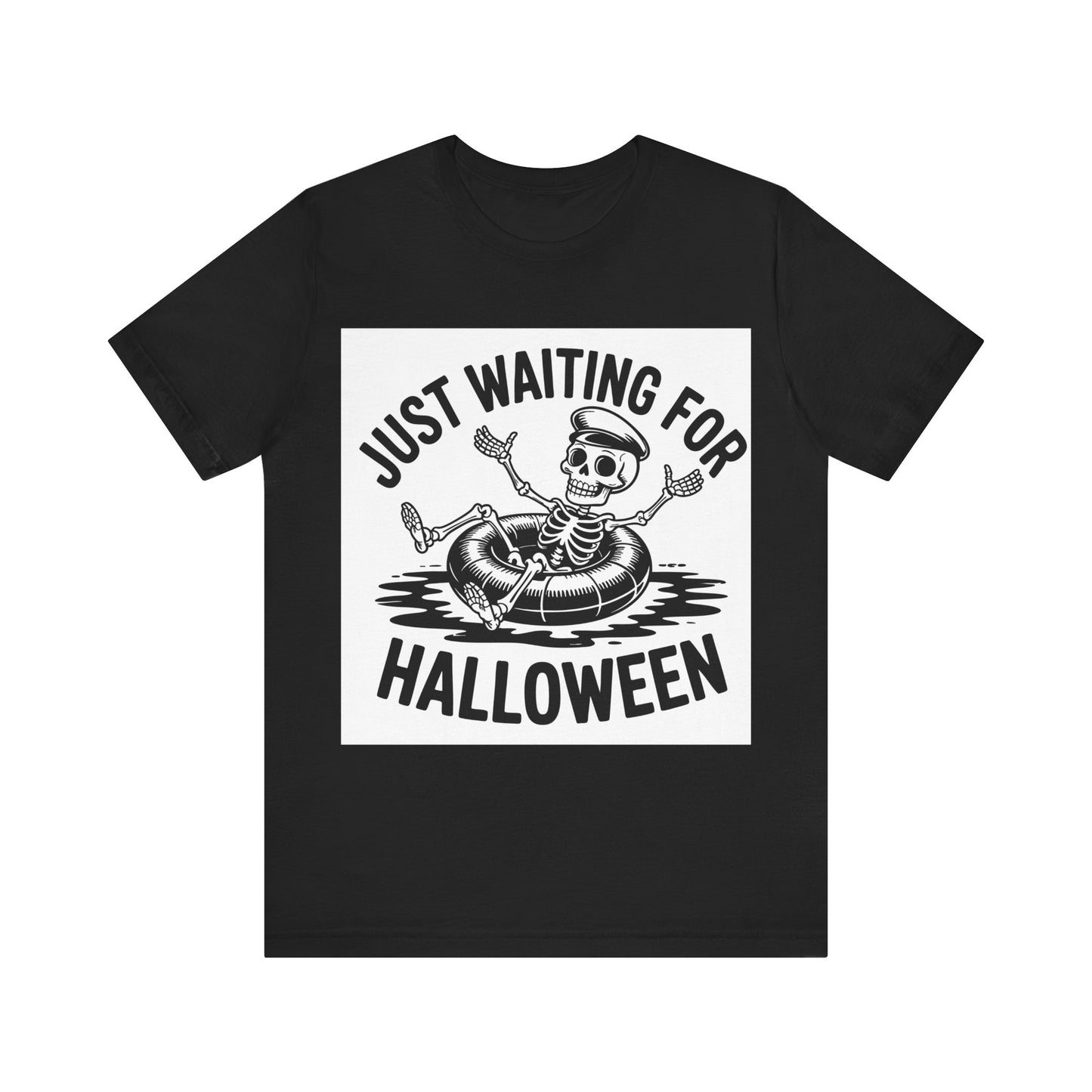 Halloween Skeleton Unisex Jersey Tee | Just Waiting for Halloween Shirt, Spooky Season Shirt, Autumn T-Shirt, Fun Halloween Apparel