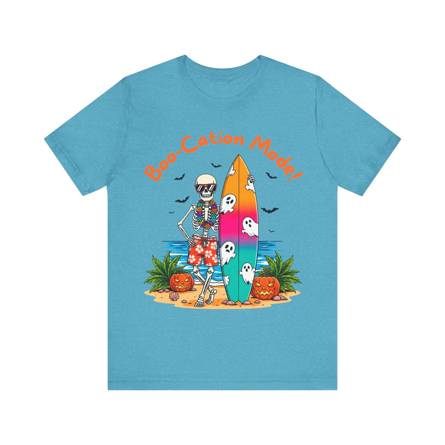 Boo-Cation Mode Skeleton Tee - Perfect for Halloween, Beach Days, Summer, Casual Wear, Unisex, Surf Style