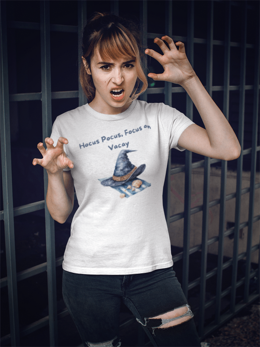 Hocus Pocus Vacation Tee, Fun Summer T-Shirt, Witch Hat Graphic Shirt, Gift for Vacation Lovers, Witchy Summer Style