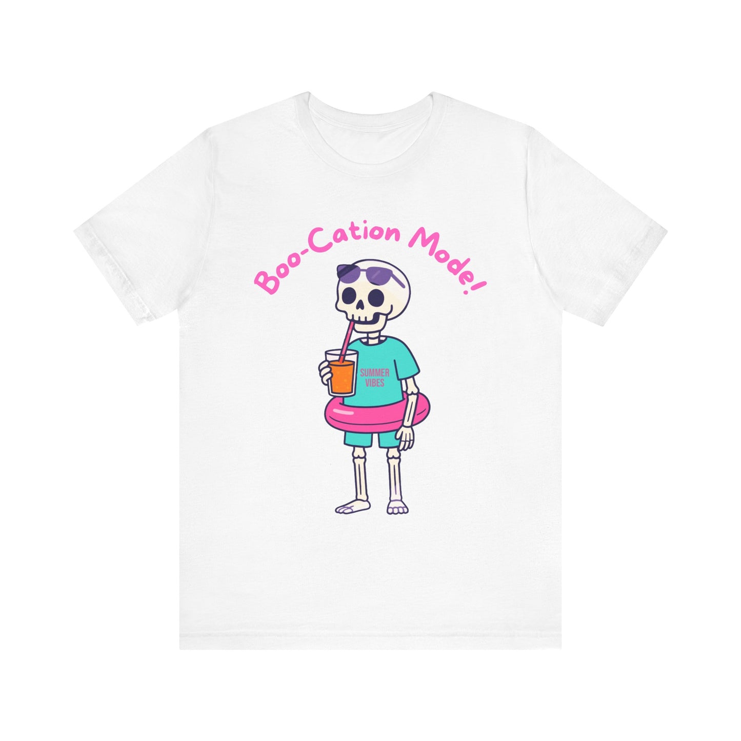 Boo-Cation Mode Skeleton Tee, Halloween T-Shirt, Fun Graphic Tee, Summer Vacation Shirt, Cute Skeleton Outfit, Casual Halloween Apparel